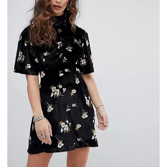 Free People - Black Velvet Floral Dress - Picture 1 of 8